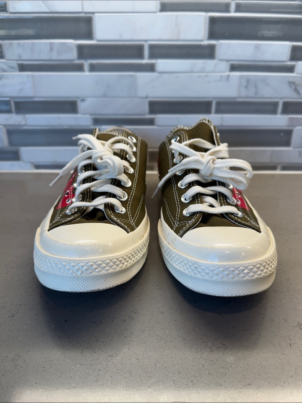 Converse x COMME des GARÇONS Olive Green Low Top Sneakers - Picture 4 of 8